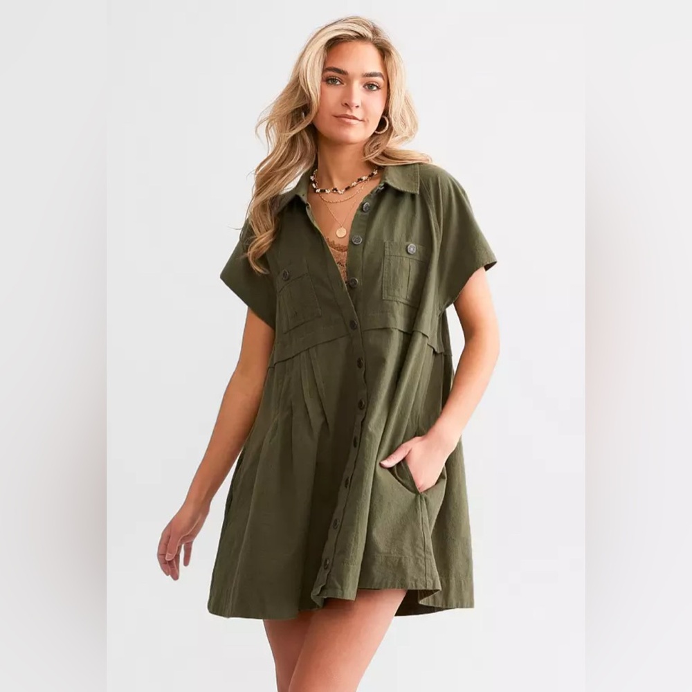 NWOT Free People Olive Green Button-Up Dress